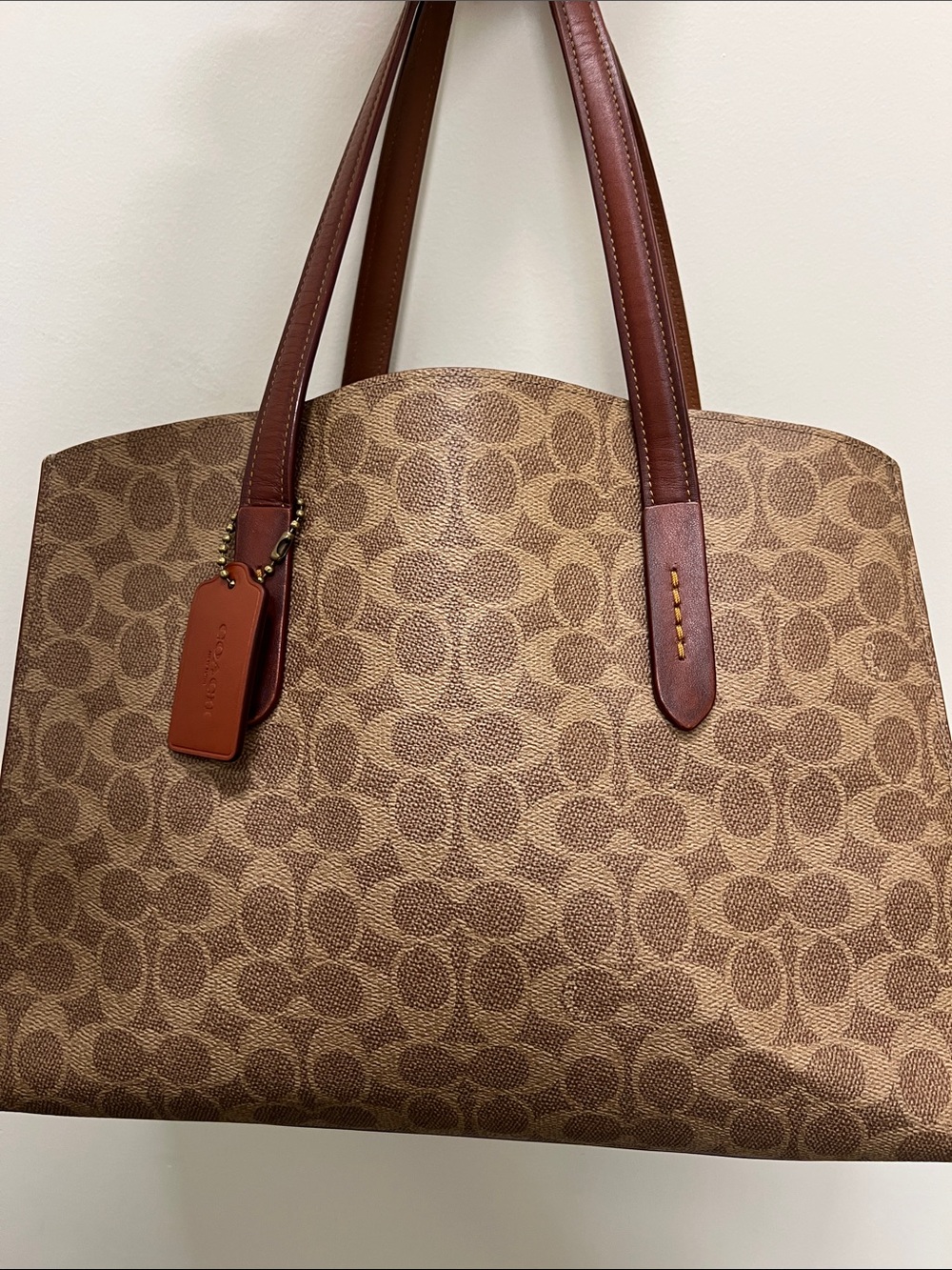 Coach Brown/Tan Signature Canvas Tote with Leather Trim